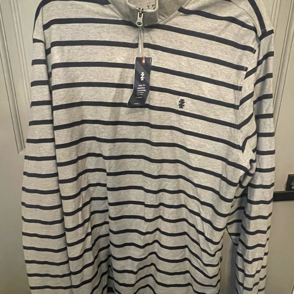 IZOD Gray and Navy Striped Half-Zip Shirt - Picture 1 of 7